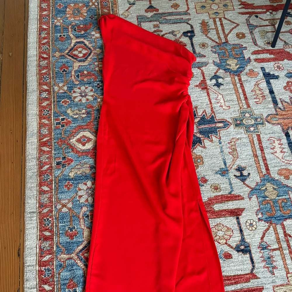 Mango red ruched one shoulder dress